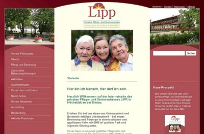 Website des privaten Pflege- und Seniorenheims Lipp in Höchstädt a. d. Donau Screenshot der Seite http://pflegeheim-lipp.de/