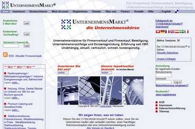 Der UnternehmensMarkt, die Unternehmensbörse für den Mittelstand Screenshot von http://www.unternehmensmarkt.de
